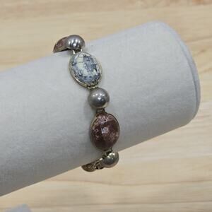 Vintage Art Deco Style EmJ Emmons Gold Tone Faux Stone Agate Jasper Bracelet